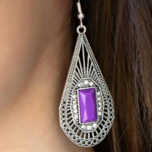 DECO DREAMING New Paparazzi Earrings Pierced  Purple  Silver Tone NIP